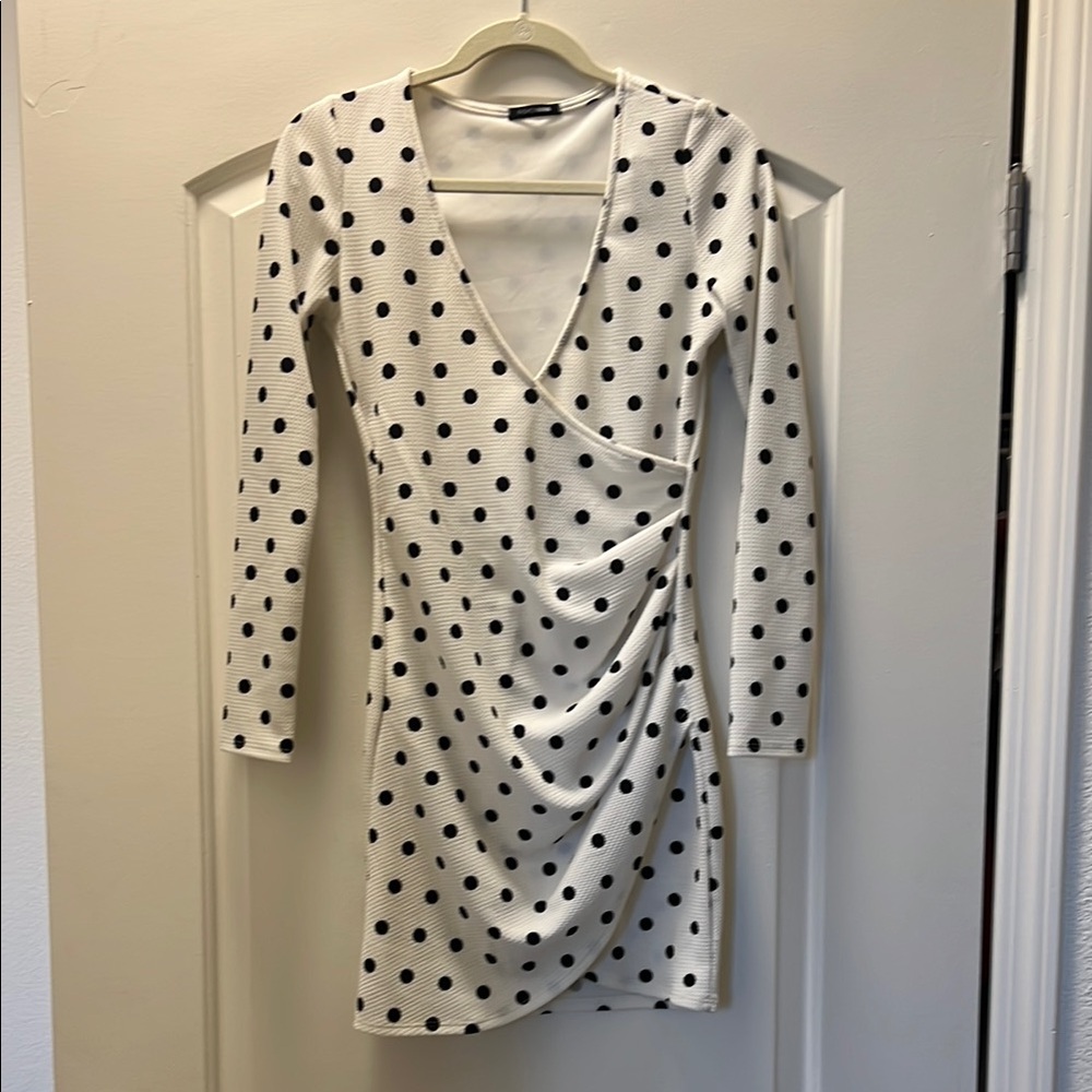 Fashion Nova Black and White Polka Dot Long Sleeve Dress